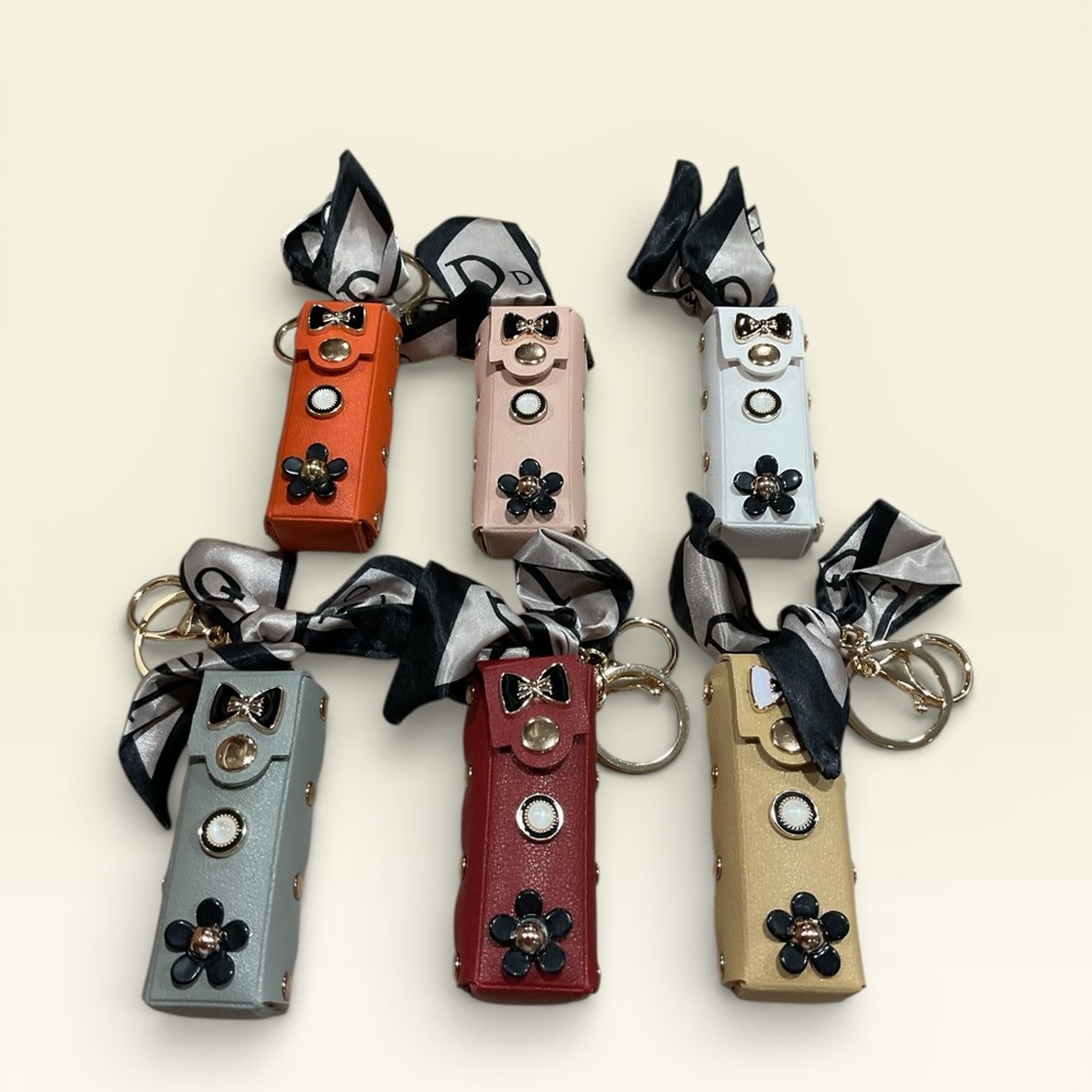 Stylish Lipstick Holder Keychain with Floral Accents
